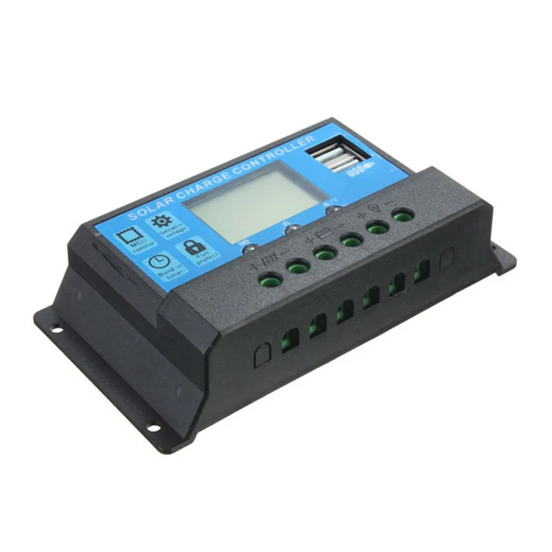 جهاز التحكم بالشحن بالطاقة الشمسية 10A 20A 30A 12V/24V مع منافذ USB مزدوجة تحديد تلقائي لتفريغ الشحن الزائد حماية ماس كهربائى #4