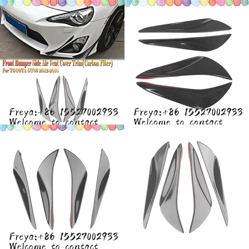 Real Carbon Fiber Fog Light Frame Spoiler Decorative Canards Front Bumper Side Air Vent Trims Cover For GT86 2012-2018