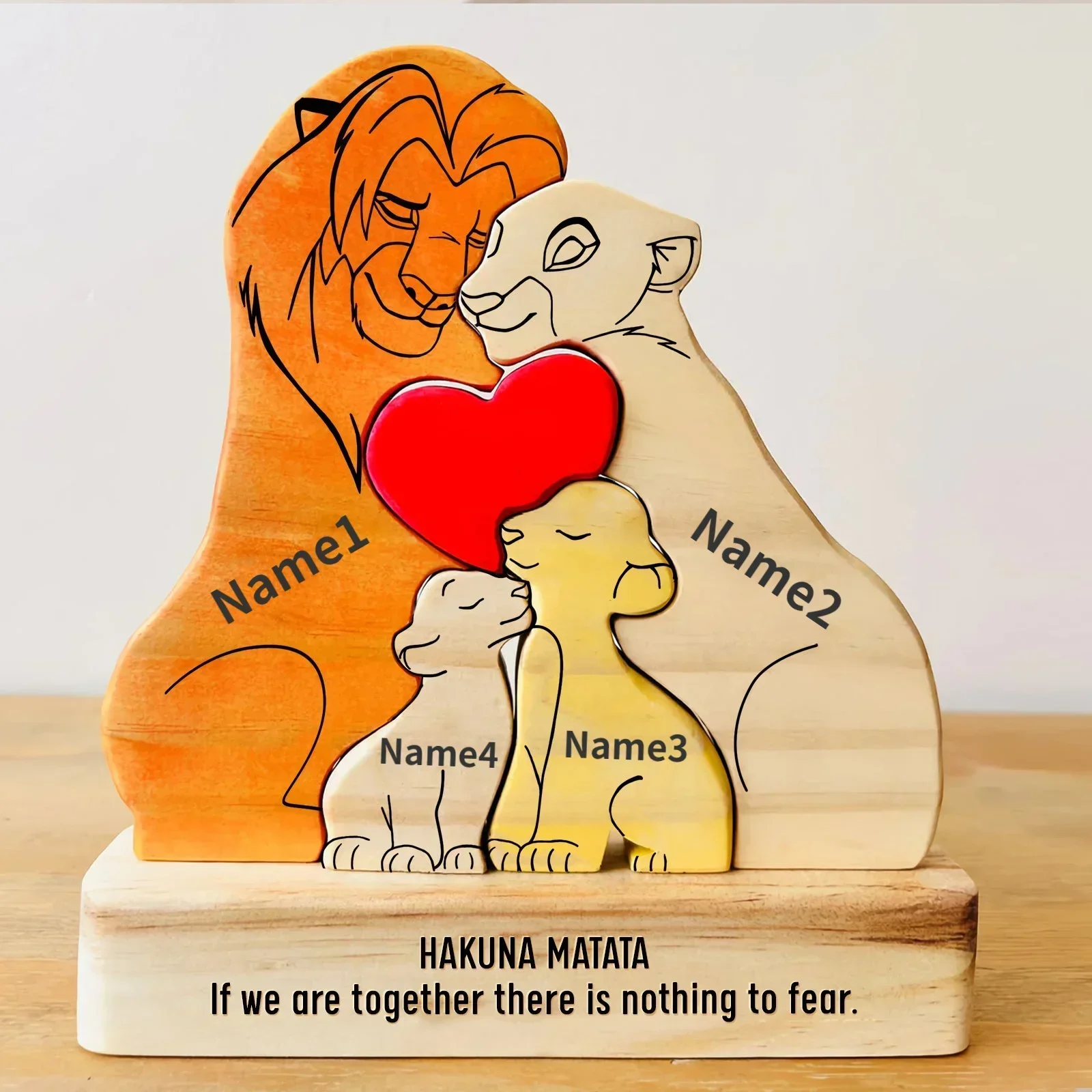 Kunst Houten Familiepuzzel Gepersonaliseerde Naampuzzel Houten Leeuwpuzzel Home Decor Warm Cadeau voor Kind Moeder Kerstversiering