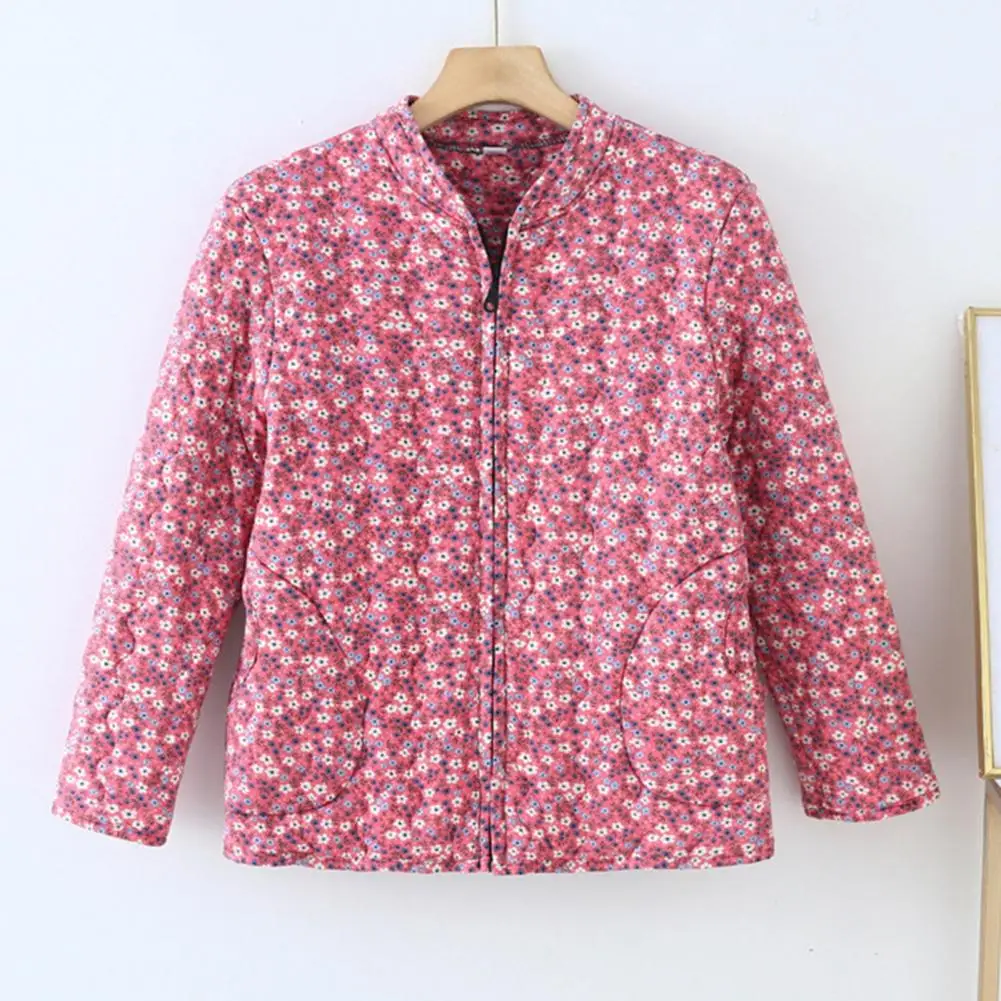 Autumn Winter Ladies Coat Zipper Cardigan Tang Suit Jacket Ethnic Style Flower Printed Middle-aged Woman Outwear