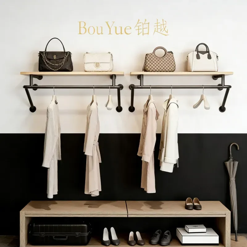 for Upper Wall Display Rack Black Paint Multi Layer Clothes Hanging Storage Rack Children Clothing Display Shelf