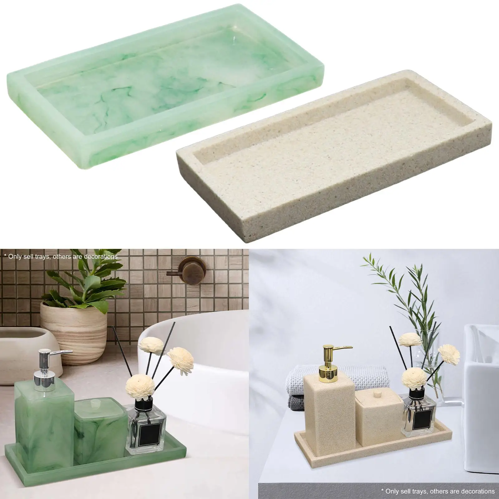 Imitation Marble Vanity Tray Jewelry Planter Holder for Countertop Kitchen