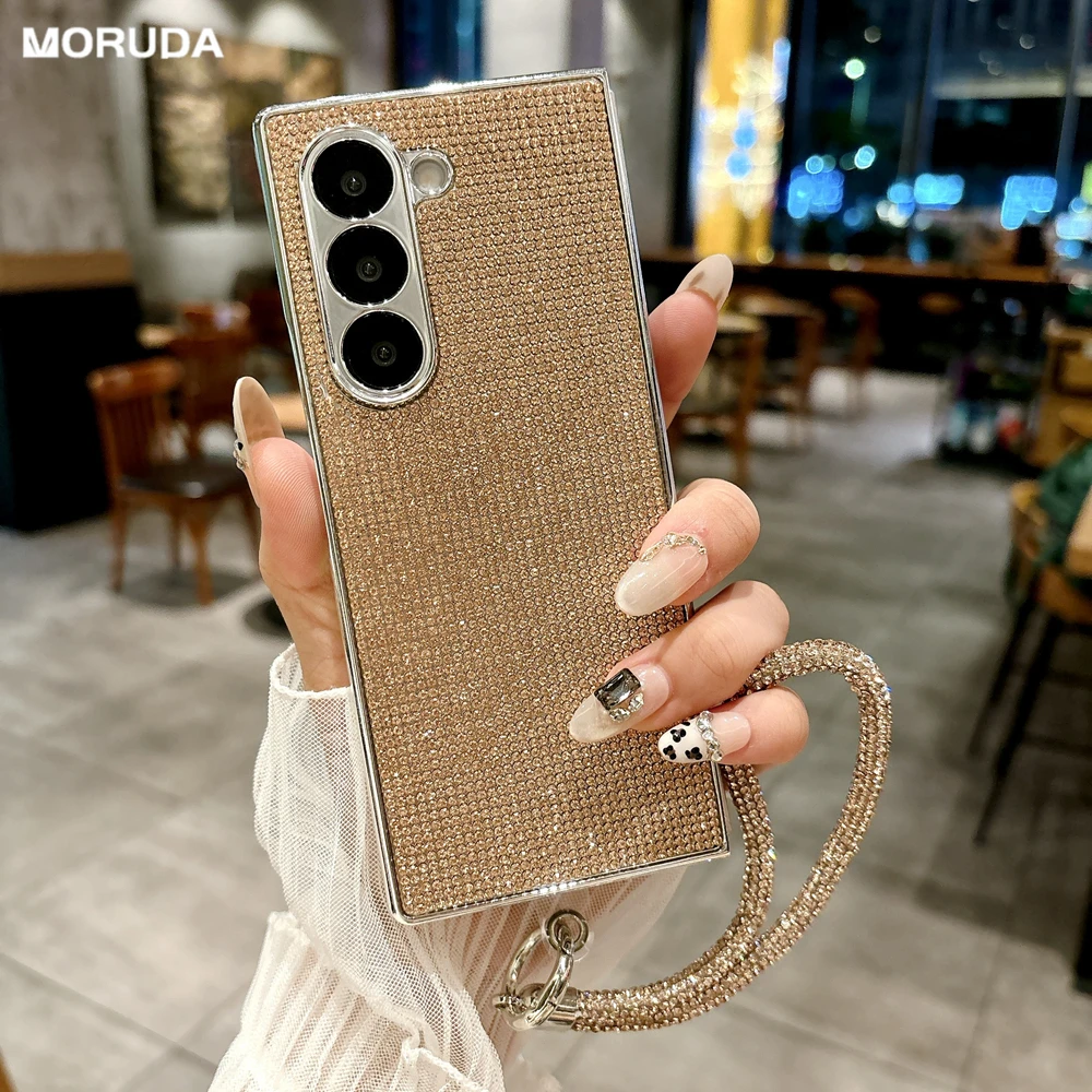 

Роскошный блестящий браслет с бриллиантами для Samsung Galaxy Z Fold 7, 6, 5, 4, противоударный чехол с цепочкой на запястье для Samsung ZFold7 fold6