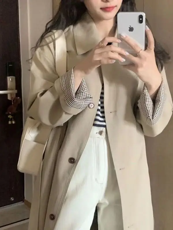 

Casual Loose Workwear Knee-Length Windbreaker Jaet Simple Faion Mid-Length Outerwear for Autumn Winter Season