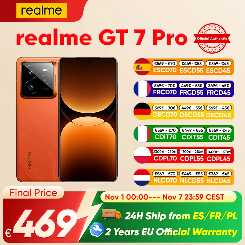 Immagine di realme GT 7 Pro Versione globale Smartphone 5G Snapdragon 8 Elite Batteria mAh '6,78 Hz Display OLED Fotocamera da 50 MP NFC Google
