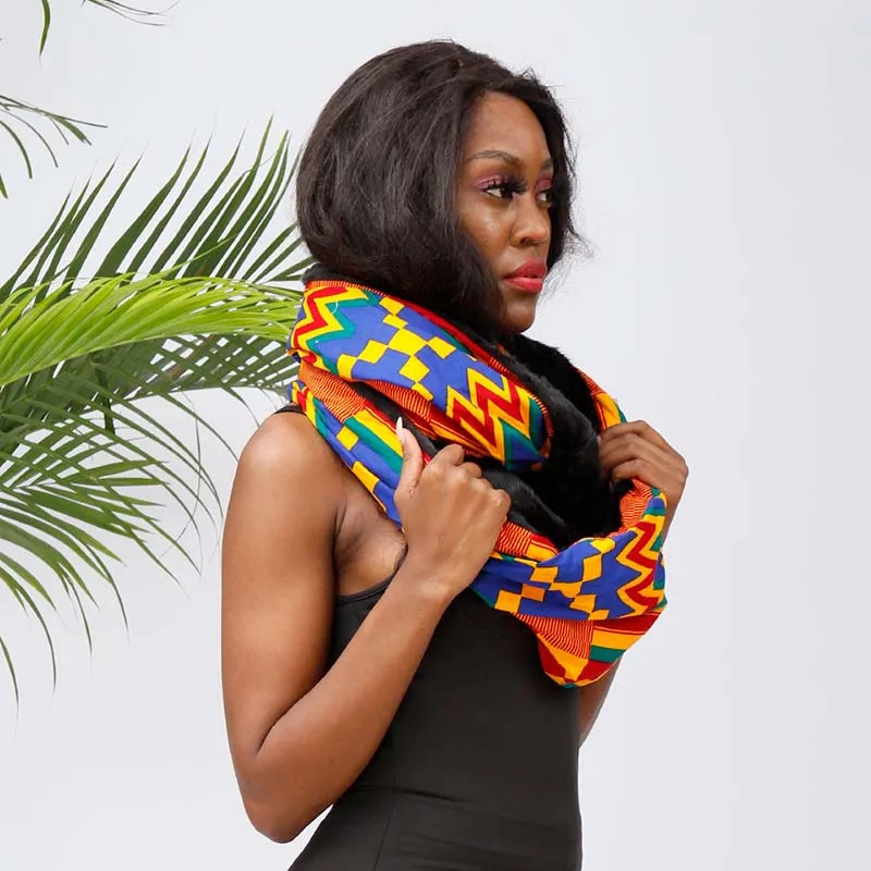 African Ankara Printed Women's Thick Scarf Winter Hoop Scarf Retro Hoop Scarf Autumn and Winter Warm Neck Gaiter