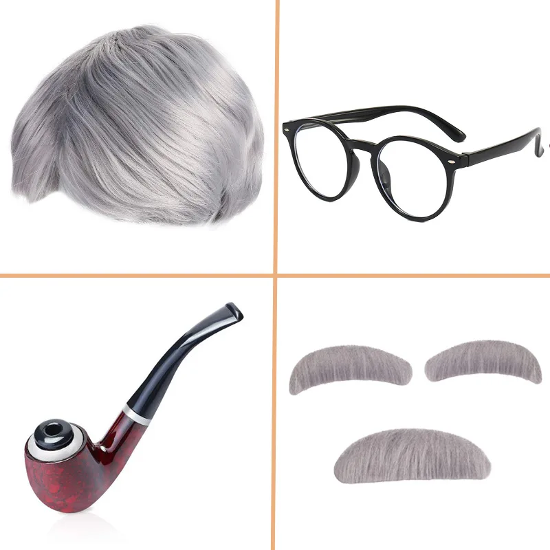 100th Day Of School Cosplay Grandpa Old Men Dress Up Props For Boys Wig Fancy Halloween Carnival Party Costume Children