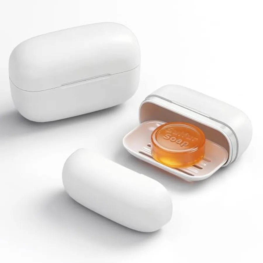 

Leakproof Bar Soap Travel Case with Draining Layer, Compact Travel Soap Container with Lid, Bar Soap Holder Dish Essentials for