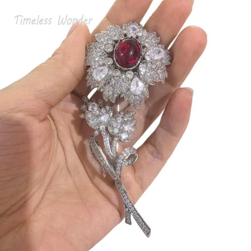 Timeless Wonder Fancy Zircon Geo Glass Floral Brooch Pins for Women Designer Jewelry Runway Top Luxury Cute Rare Gift Mix 6523