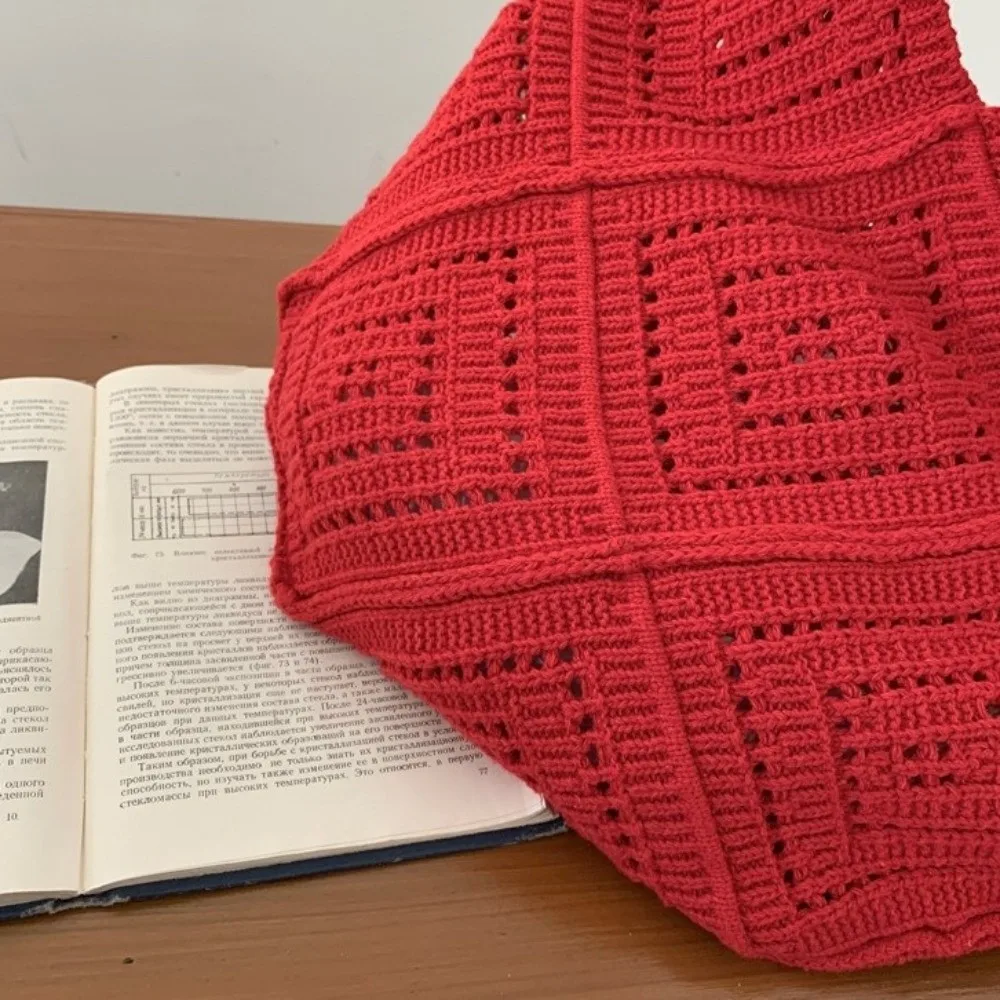 Weave Knitted Hollow Bucket Bag Minimalist Net Fishing Pattern Large Capacity Shoulder Bag Polyester Hollow Structure