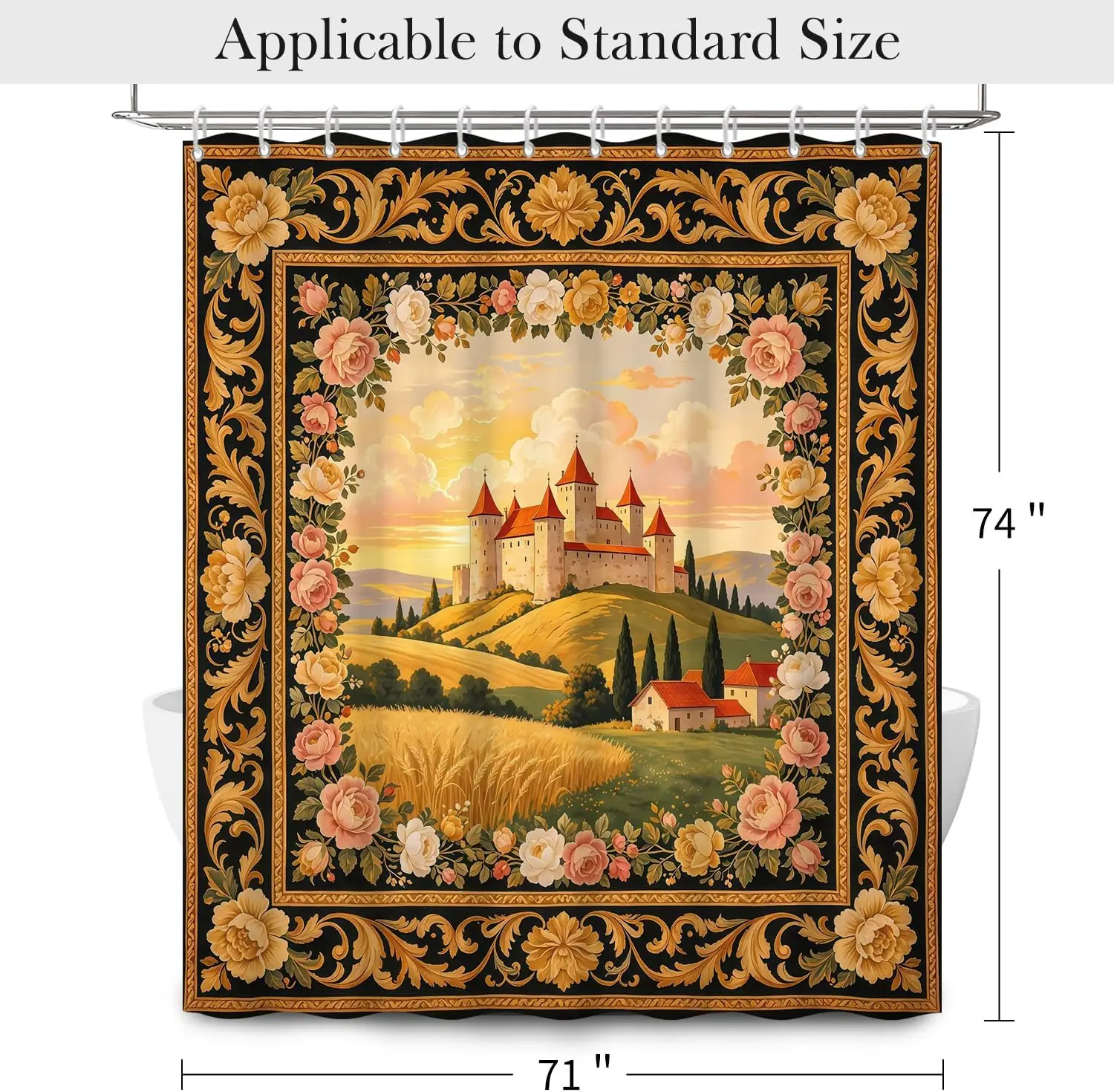Highly Detailed Renaissance Floral Castle Shower Curtain Luxury Ornate  Bathroom Decor Medieval Royal Waterproof Curtain