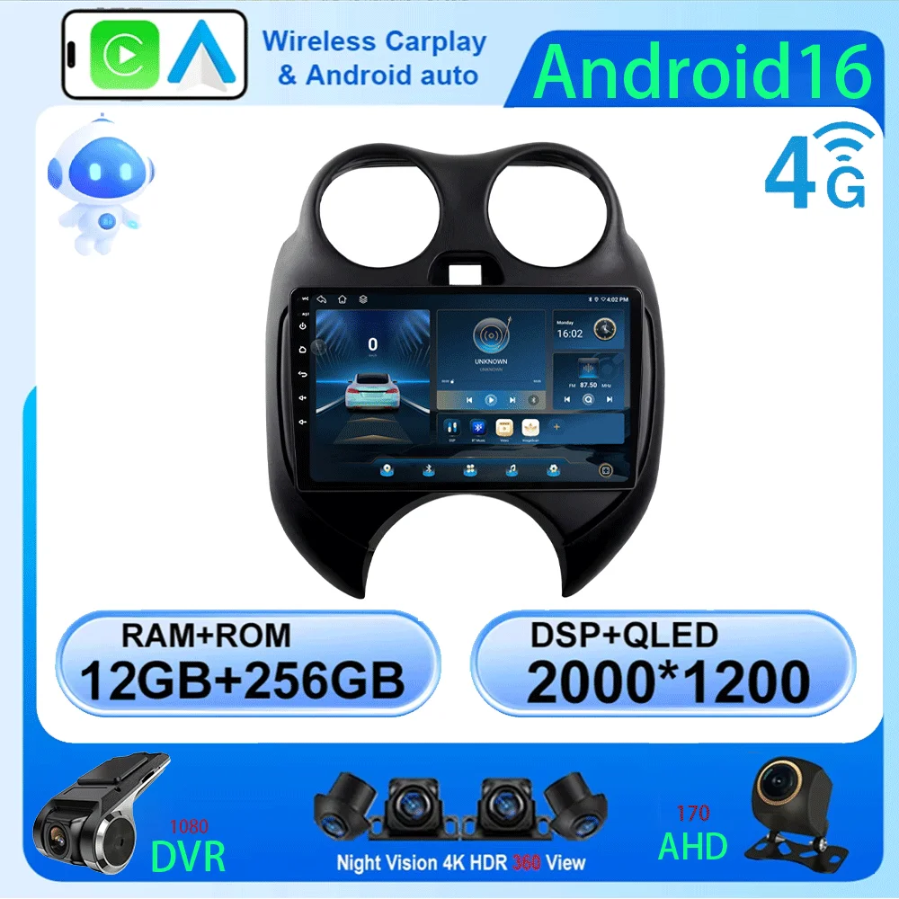 Android 16 Auto Car Radio Multimedia Player For Nissan March MICRA 2010-2013 Navigation GPS Carplay 2Din Stereo 2 din 4+wifi
