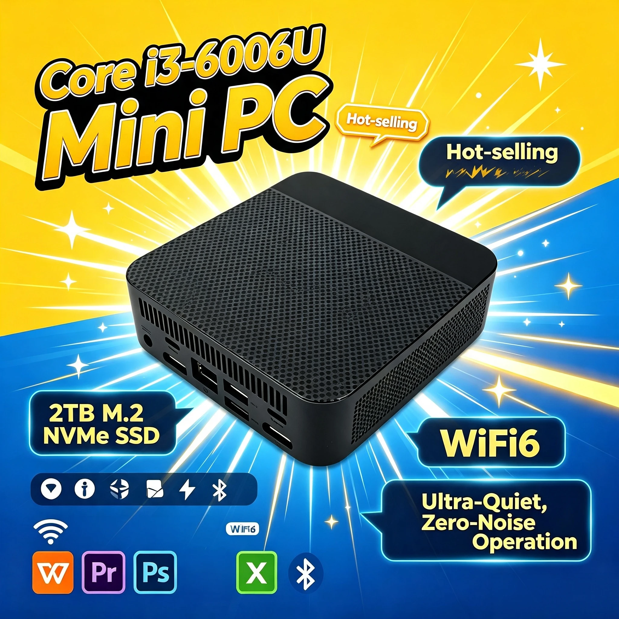 Portable Host Intel i3 6006U Micro 16GB DDR4 512GB NVMe SSD Triple 4K Video WiFi6 Silent Cooling Office Desktop Pro Max Computer