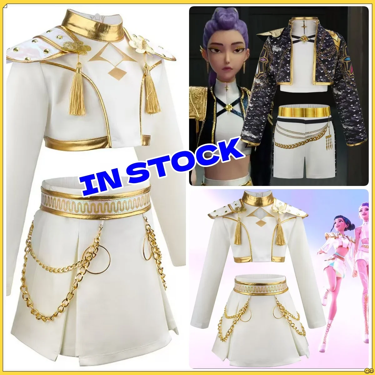 عرض ساخن لعام 2026 وصل حديثًا أزياء أنيمي KPop Rumi التأثيرية شعر مستعار أسود وأبيض زي نسائي لحفلات الكريسماس #1