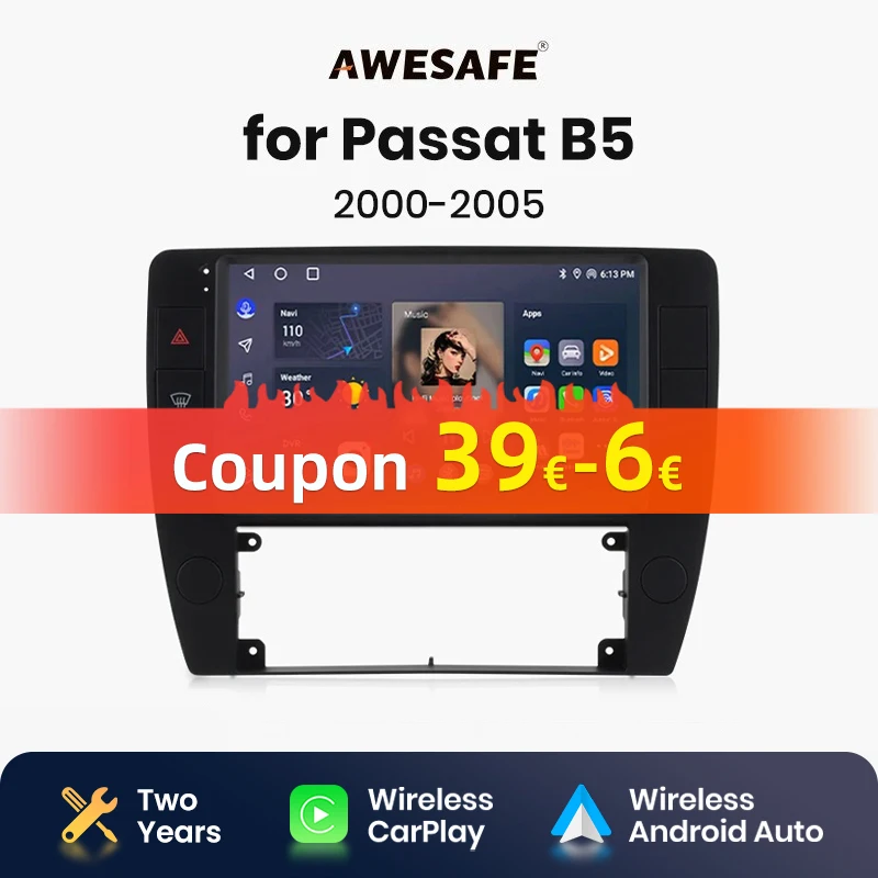 AWESAFE Wireless CarPlay Android Auto Radio for  Passat B5 2000 2001 2002 2003 2004 2005 GPS 2din autoradio