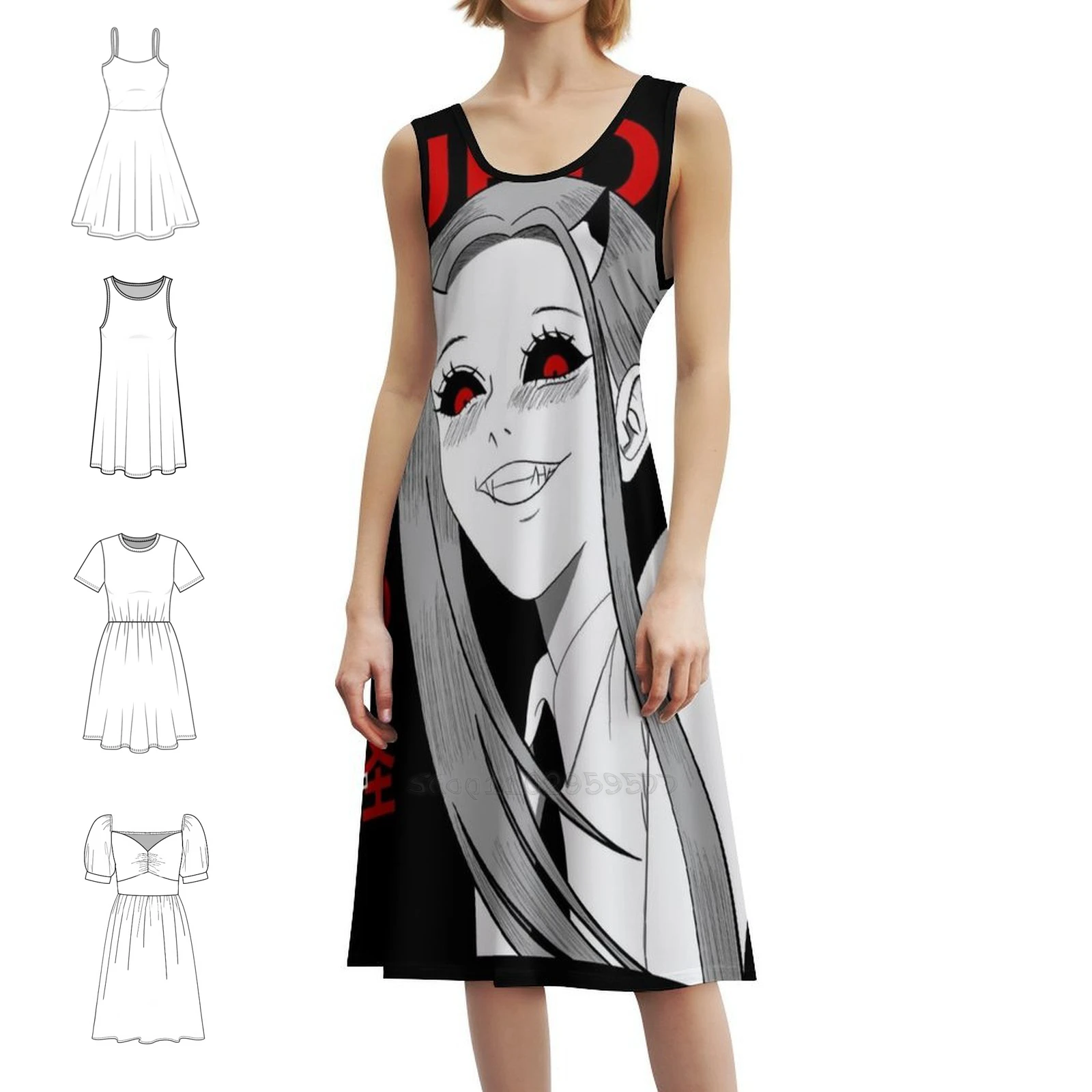 

Anime Demon Girl Women's Elegant Party Dress A-Line Dress With Short/Long/Sleeveless Options Anime Demon Girl Yokai Akuma