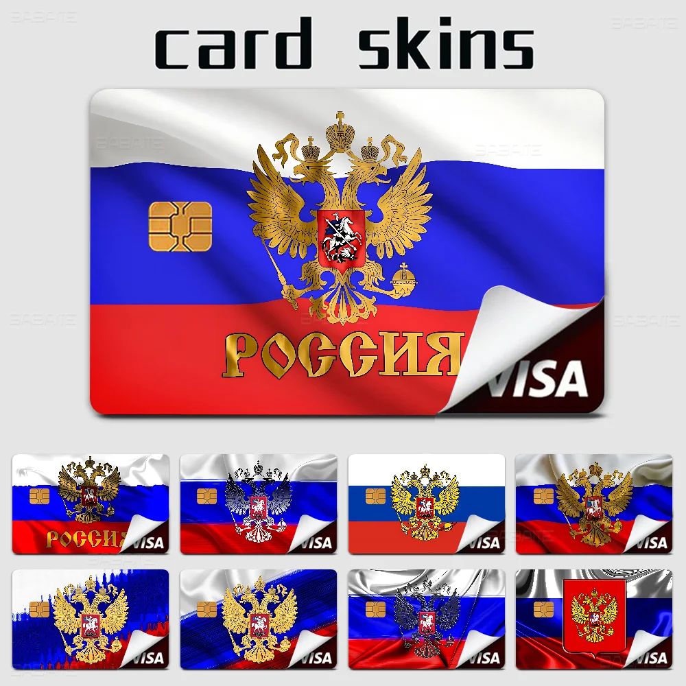 روسيا العلم أنيمي الغطاء الأمامي لاصق غشائي الجلد لبطاقة الخصم الائتمان رقاقة صغيرة كبيرة