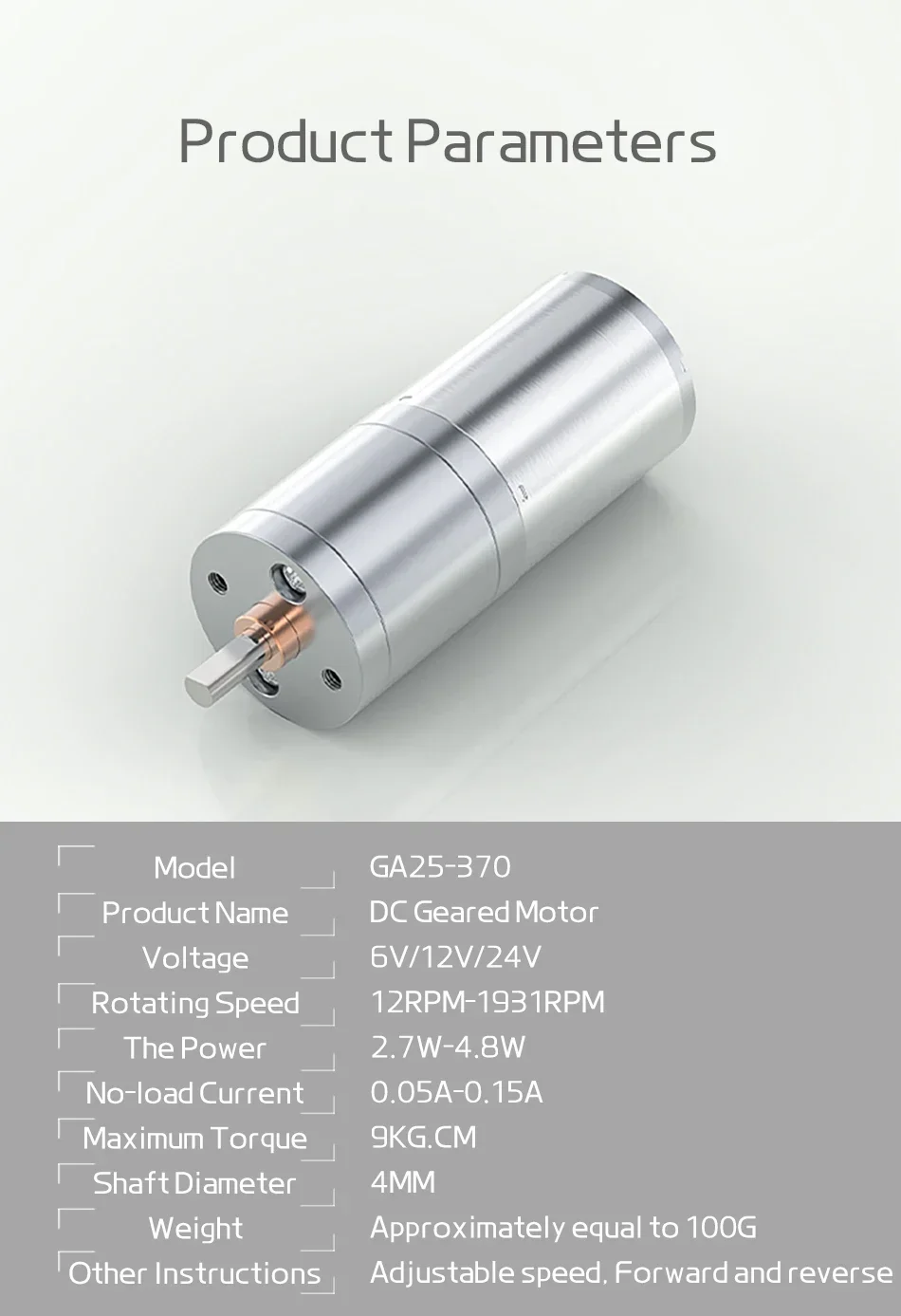 JGA25-370 Miniatur-Gleichstrom-Getriebemotor, 6 V, 12 V, 24 V, 12–850 U/min, Geschwindigkeitsregelung, hohes Drehmoment, 0,1–9 kg CM, kleiner Motor mit niedriger Geschwindigkeit – Detail 15