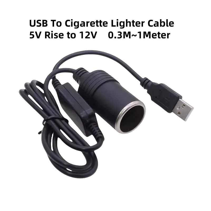 5V To 12V USB To Cigarette Lighter 12W 0.3M/0.5M/1Meter Connection Cable For Dashcam/Car Data Recorder/E-Dog/Purifier Charger