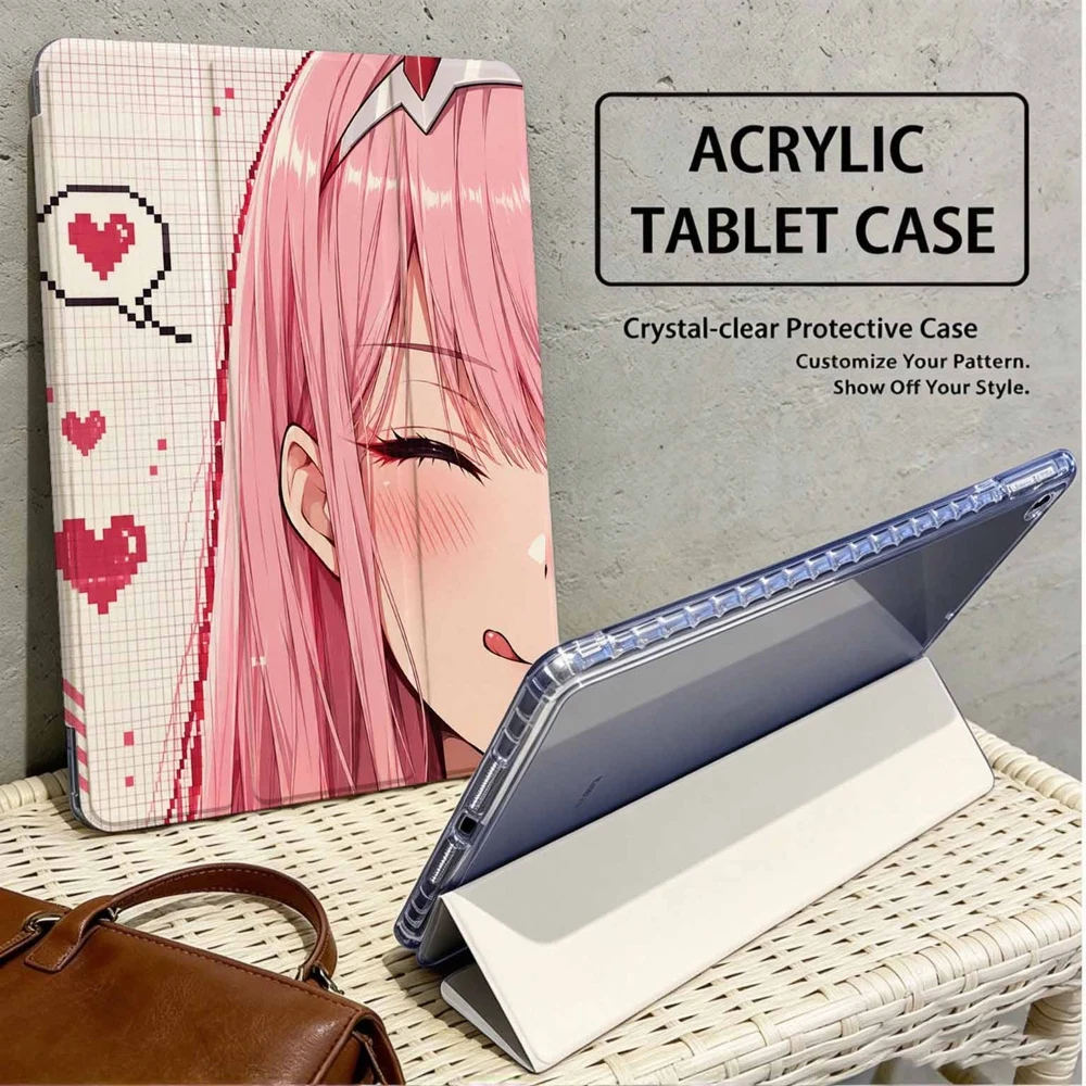 Pink Anime Girl Pixel Hearts For Samsung Galaxy Tab A8 A9 A11 S6 S7 S8 S9 S10 S11 FE Plus Lite With Pen Slot Tablet Case