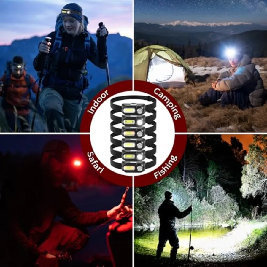 6Pack Headlamp Rechargeable 3000 Lumen Headlamps for Adults 90 Angles Adjustable XPE Headlamp and COB Spotlight Motion Sensor 9