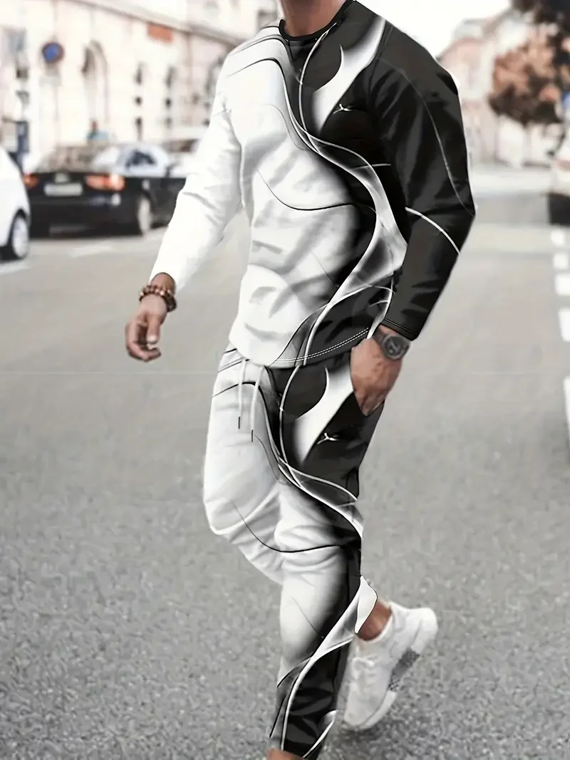 

Мужские футболки с длинным рукавом, брюки, комплекты с 3D принтом, модная мужская спортивная одежда, мужская одежда, уличный спортивный костюм, костюмы из двух предметов для бега ﻿ ﻿