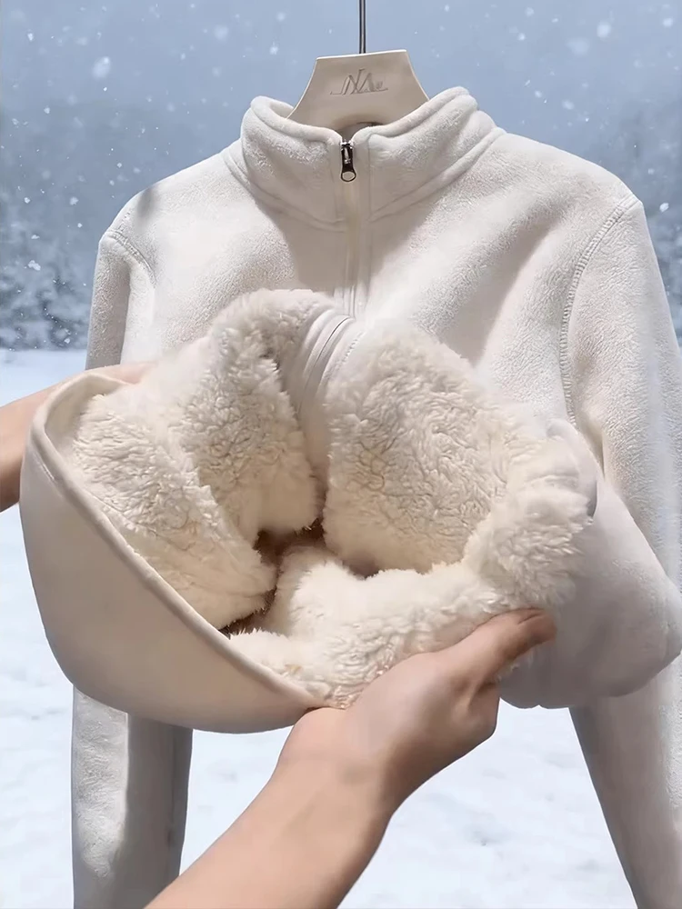 

Ultra-Thi Lamb Velvet Jaet Men's Winter Coat Fce Lined American Sle Pullover Sweatirt Warm Snug Fit Zipper Closure