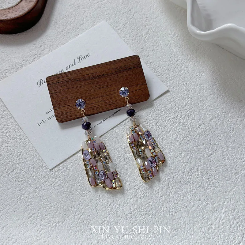 Dream White Crystal Long Fringed Earrings Versatile Fashion Face Thin Ear Jewelry Earrings for Women Jewelry Gift