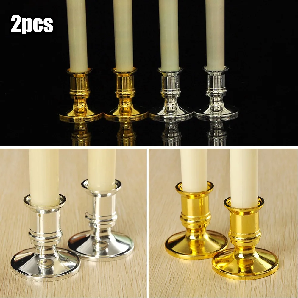

Plastic Candle Base Traditional Shape Taper Standard Candle Holders Candlestick Home Dinner Decoration 2pcs Silver/Gold