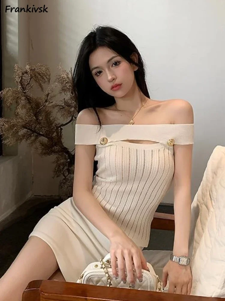 

Slash Neck Sweaters Women Solid Off Shoulder Unique Advanced Slim Simple Summer Sexy Office Lady Tops Hotsweet Popular Stylish