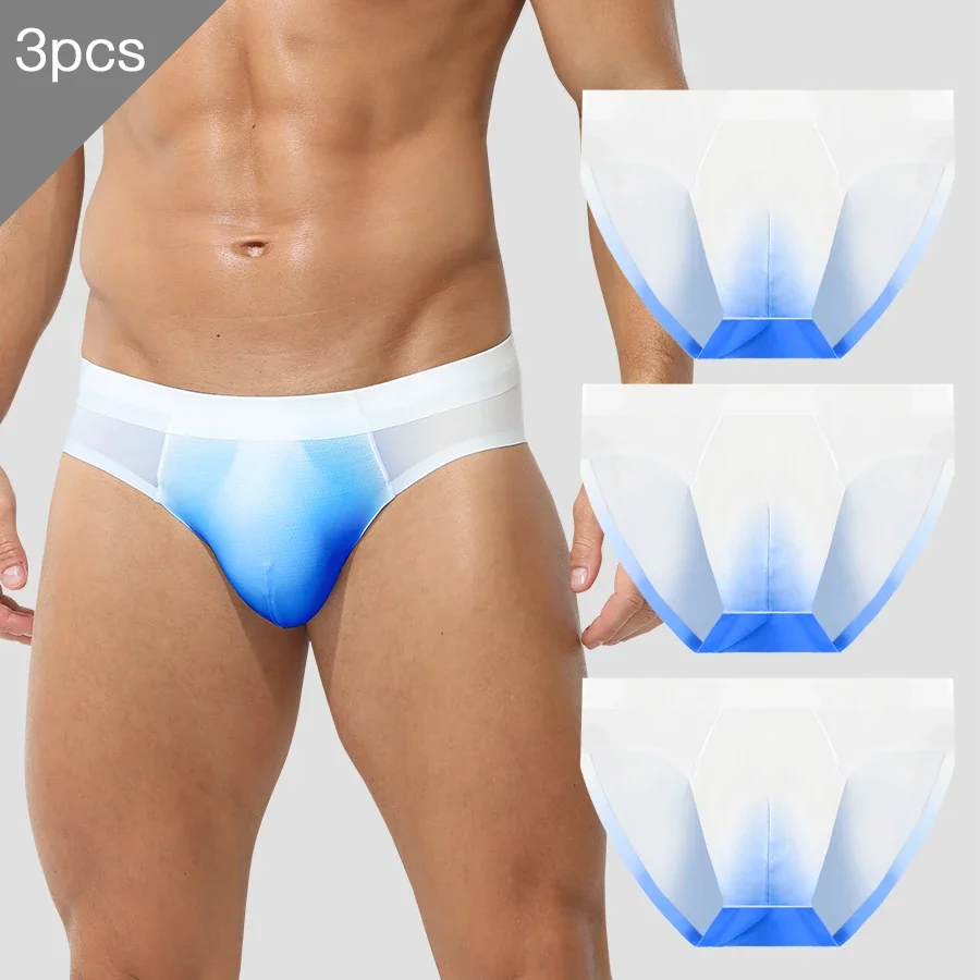 

3PC Men's underwear, men's ice silk briefs, summer breathable, quick-drying, seamless shorts, transparent ultra-thin, personaliz