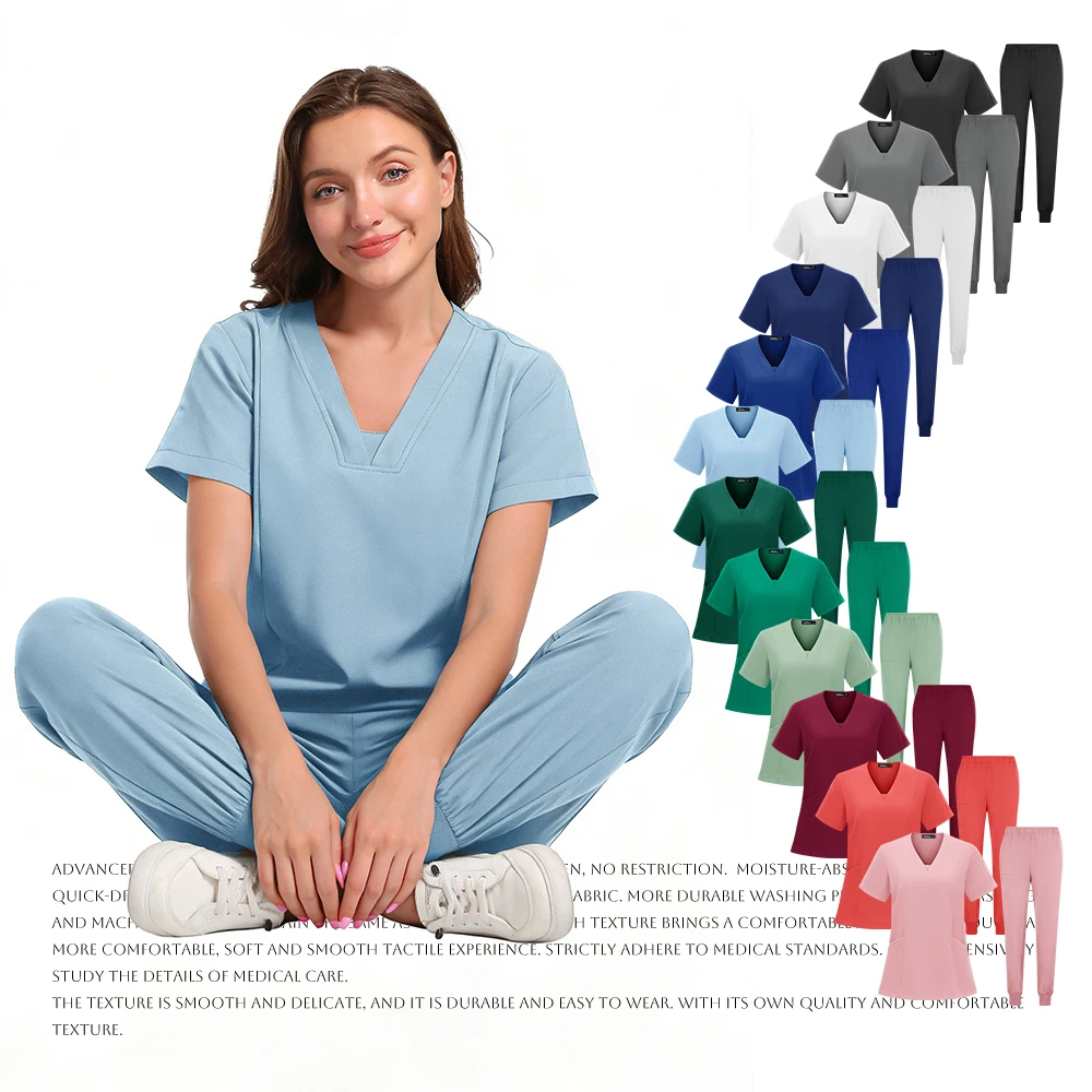 

Модный женский комплект: топ с V-образным вырезом и брюки, высококачественная униформа для врачей и медсестер, медицинский клинический костюм, спецодежда для стоматологии и ветеринарии