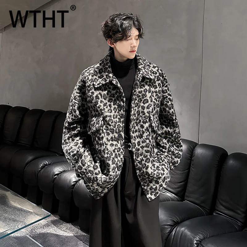 

WTHT Fashion 2025 Autumn Men's Leopard Print High Street Loose Coats Trendy American Style Laple Long Sleeves Jacket Male 2A2161