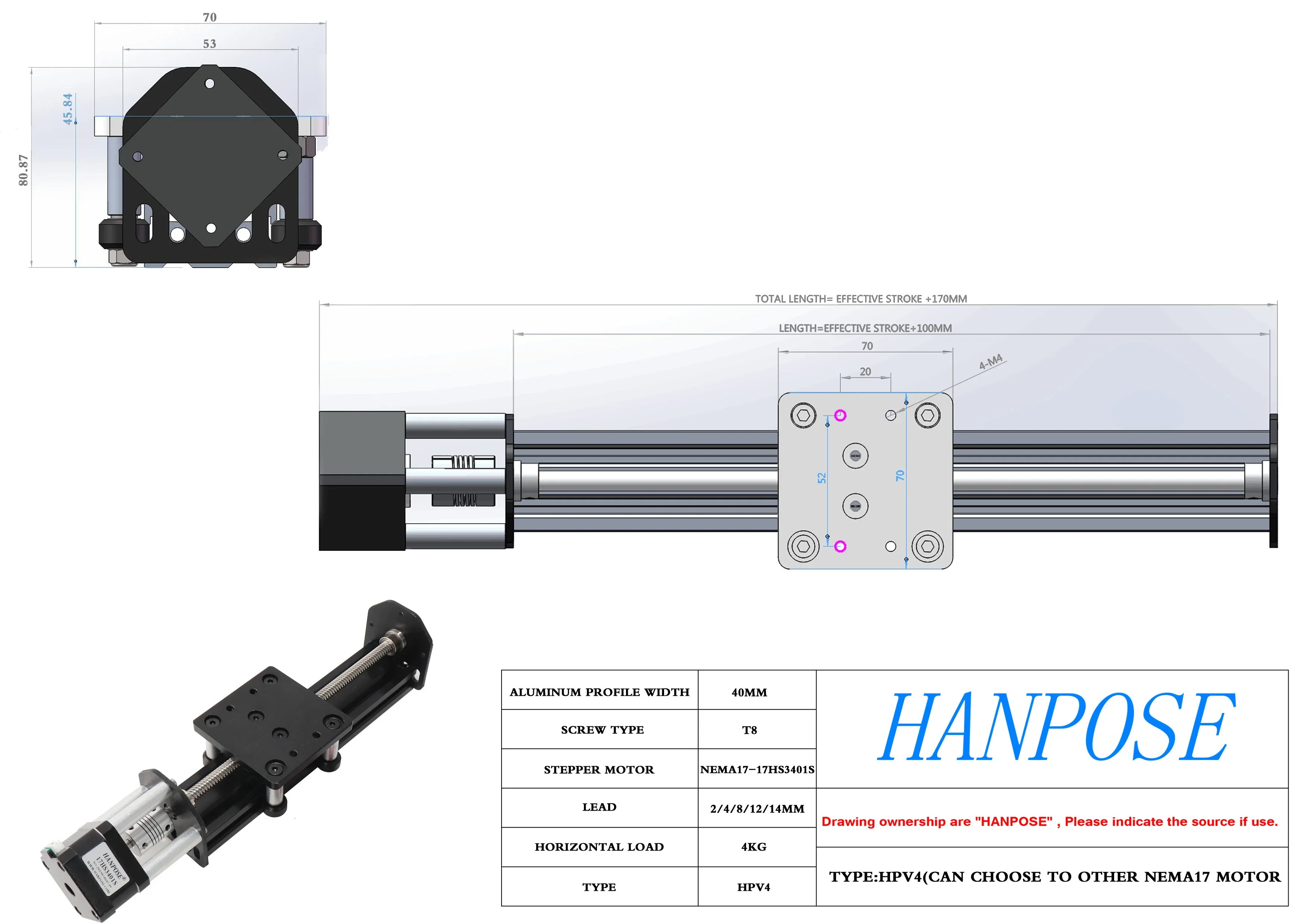 NEMA17 Stepper Motor HPV4 V-Slot Linear Model 100-350mm T8*8 Lead Screw 12mm 14mm Z-axis Router Reprap 3D Printer Sapre Parts