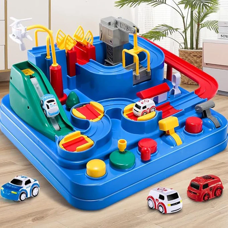 TEMI Kids Race Track Toys. For 3-7-year-olds. Puzzle Rail Car, City Rescue. Magnet Toys, 3 Mini Cars. Preschool Educational Gift