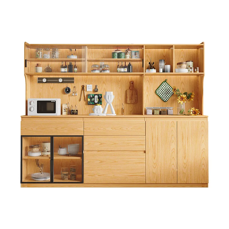 

Oak solid wood dining side cabinet tea cabinet wine cabinet kitchen white simple storage rely on