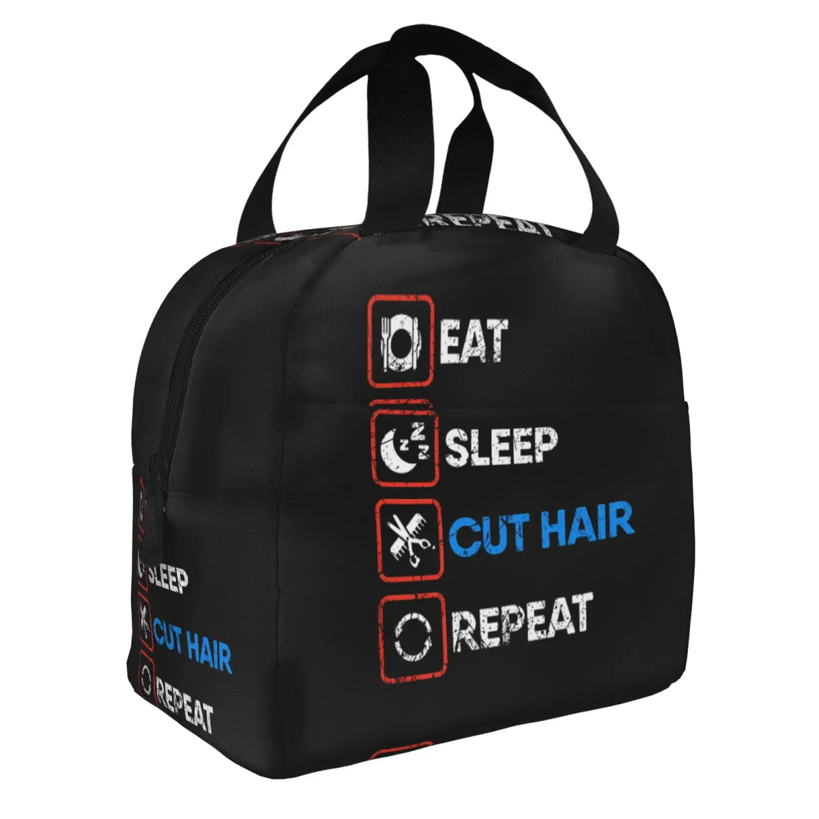 Eat Sleep Cut Hair Repeat Pattern Portable Lunch Boxes Waterproof Thermal Cooler Food Insulated Lunch Bag Kids School Children