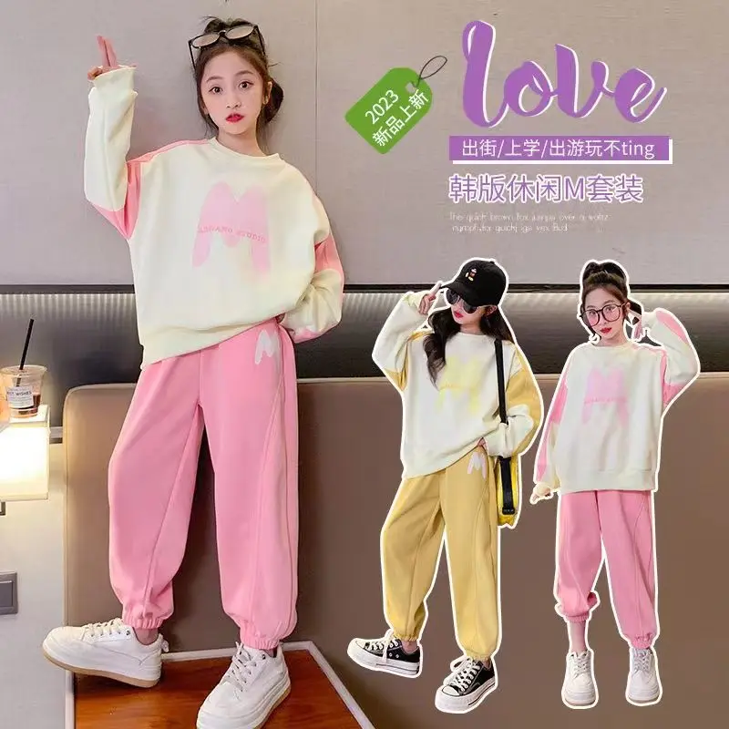 Girls New 2023 Spring Sports Suit Children Casual Korean Style Two piece Sets 6 8 10 12 14 Years Youth Teenage Girls Clothing