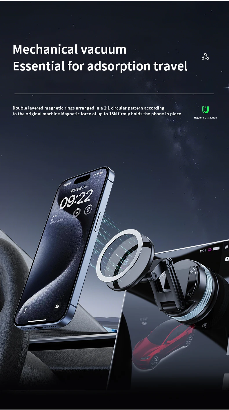 Magnetischer Autotelefonhalter mit Vakuumsaugung, universelle faltbare, ausziehbare Halterung für alle Smartphones, Windschutzscheiben-Armaturenbrett – Detail 4