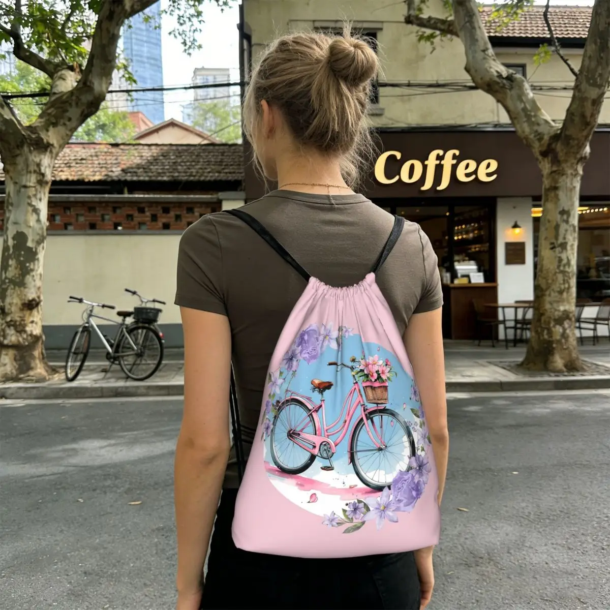 

A Vintage Bicycle And Flower Backpacks Fashion Drawstring Bags Shoes Bag Book Bags for Man Woman Students
