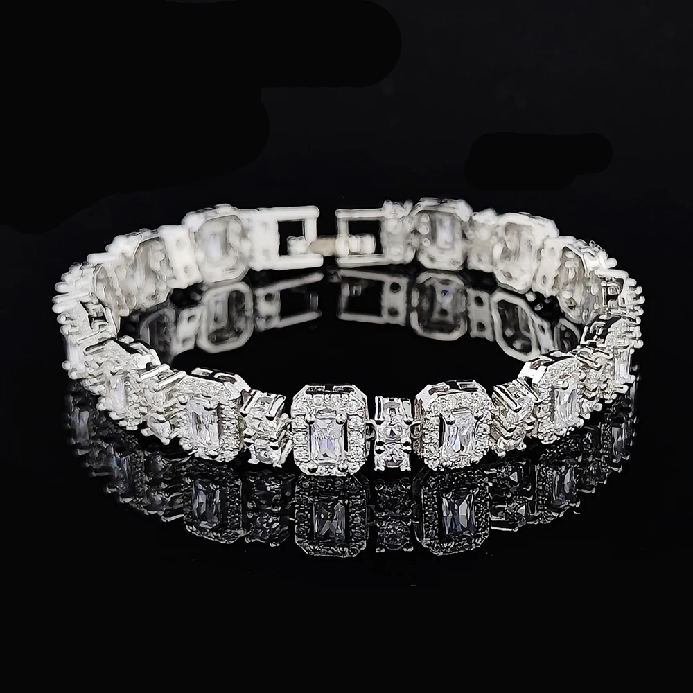 2023 New Fashion Rectangle Silver Color on Hand Bracelet Bangle for Women Valentine's Day gift Jewelry Wholesale S8070