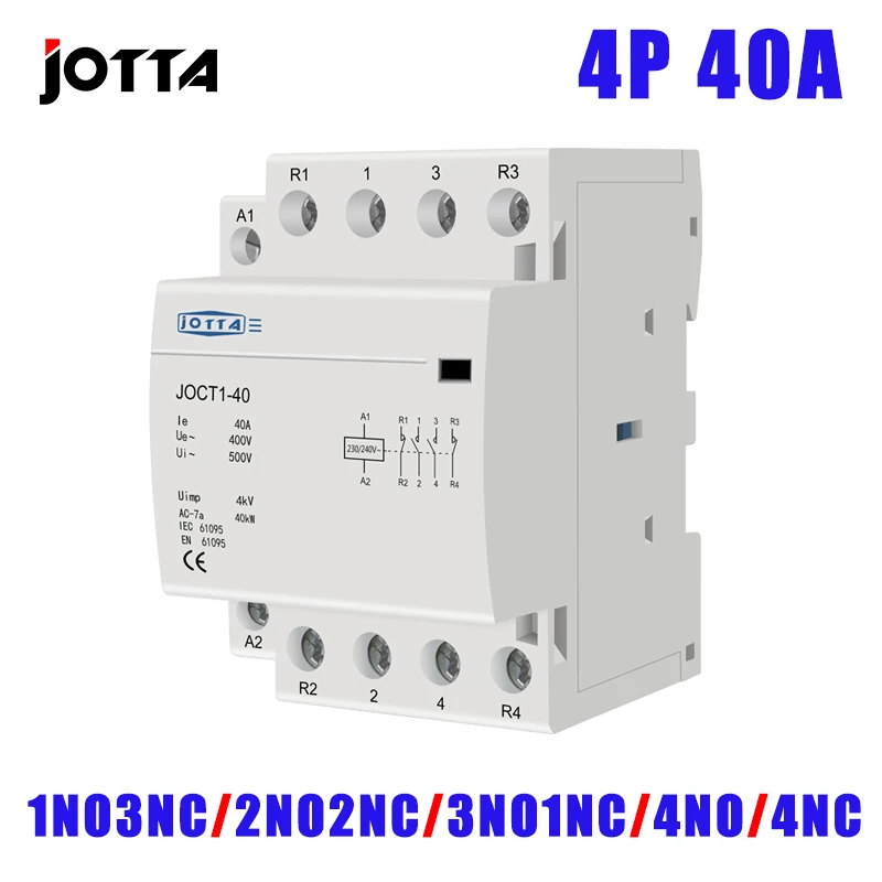 4P 40A 220V/230V 50/60Hz Din Rail Household AC Contactor 4NO 4NC 2NO2NC