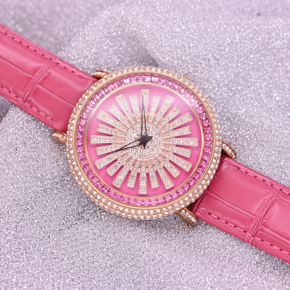 Luxury Davena Spin Women's Watch Japan Mov't Classic Crystal Lady Hours Fine Fashion Real Leather Bracelet Girl's Gift Box