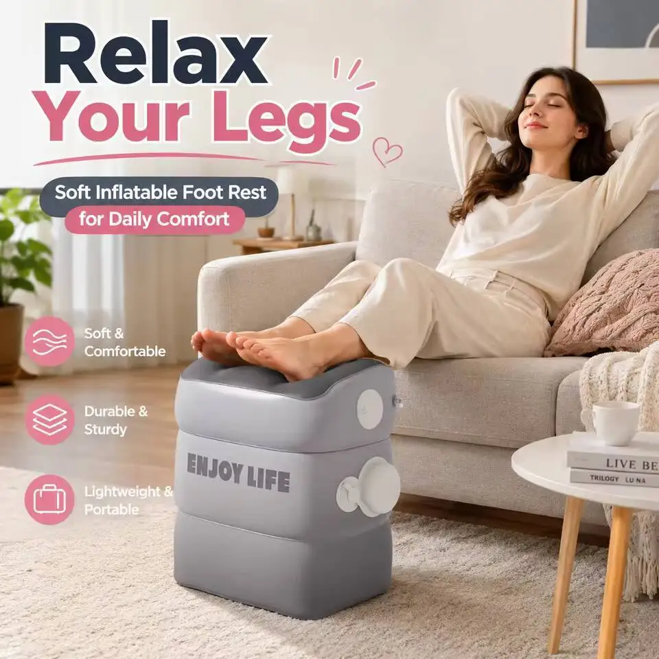Home Travel Essential PVC Portable Footstool Airplane High-speed Rail Inflatable Foot Pad Seat Cushion Adjustable Height
