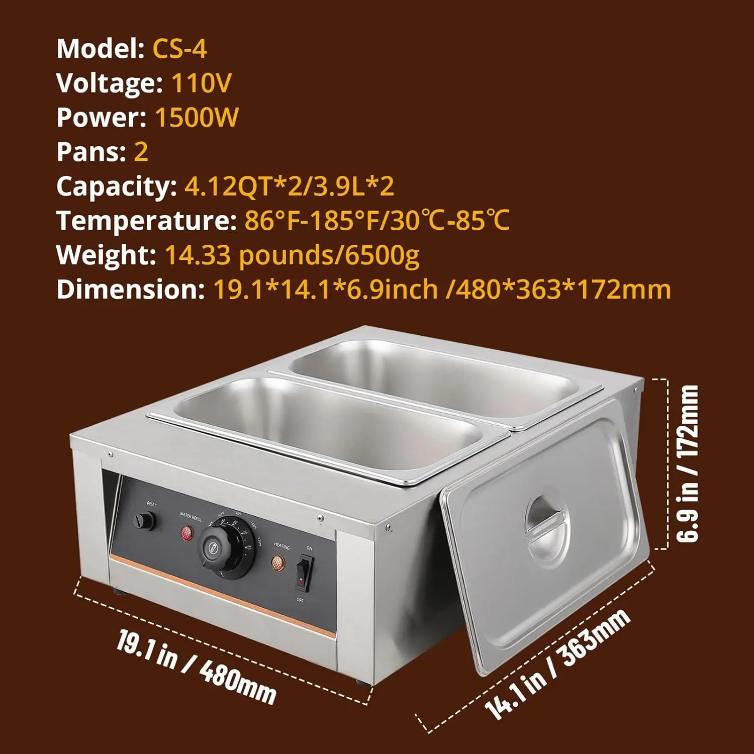TWISTER.CK Chocolate Tempering Machine – 3.3L X 2 Stainless Steel Tanks, 1500W, Adjustable Knob Temperature Control, Commercial Electric Chocolate Melter