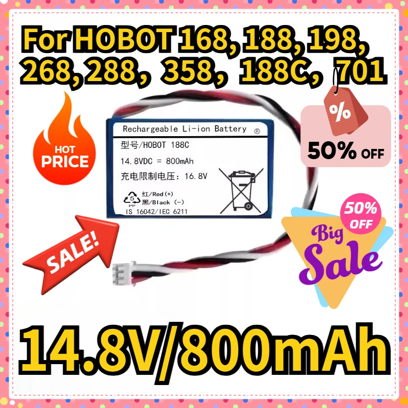 

Window Cleaning Robot Battery 14.8V/800mAh for HOBOT 168, 188, 198, 268, 288，358，188C，701