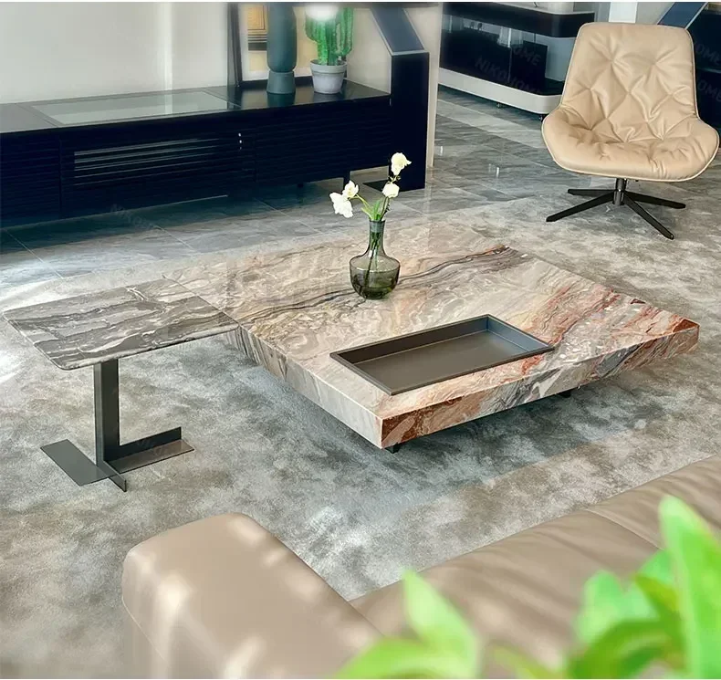 Y cqyItalian minimalist Venetian brown marble coffee table suspended square luxury stone living room home