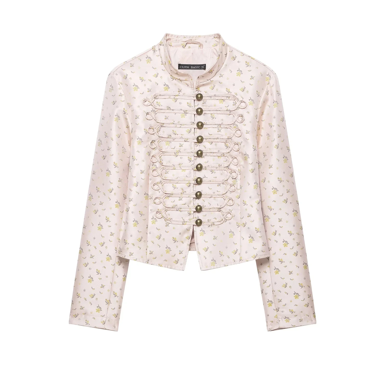 Vintage Casual Chic Pink Print Women Blazer O-Neck Long Sleeve Single Button Blazer Autumn Winter Outwears Y2K Jackets Coat
