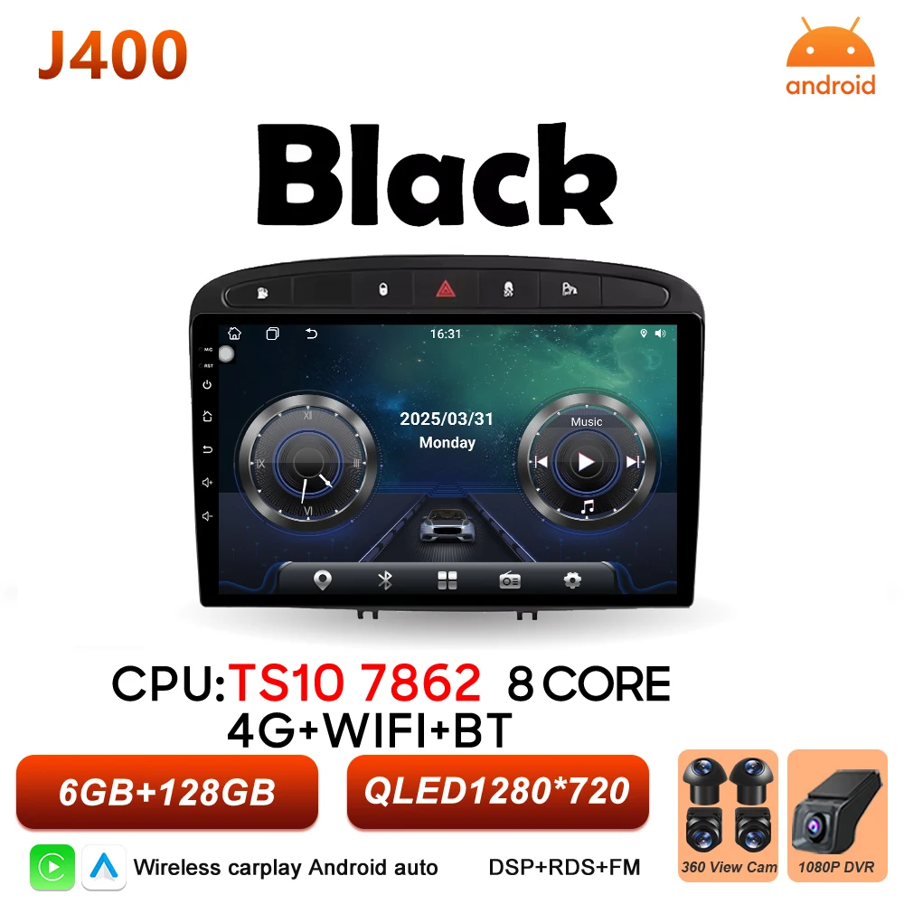 Android 16 autoradio voor Peugeot 308 308SW 408 2007 2008 2009 2010 2011 - 2020 Carplay Video Head Unit Autoradio RSD 2k scherm