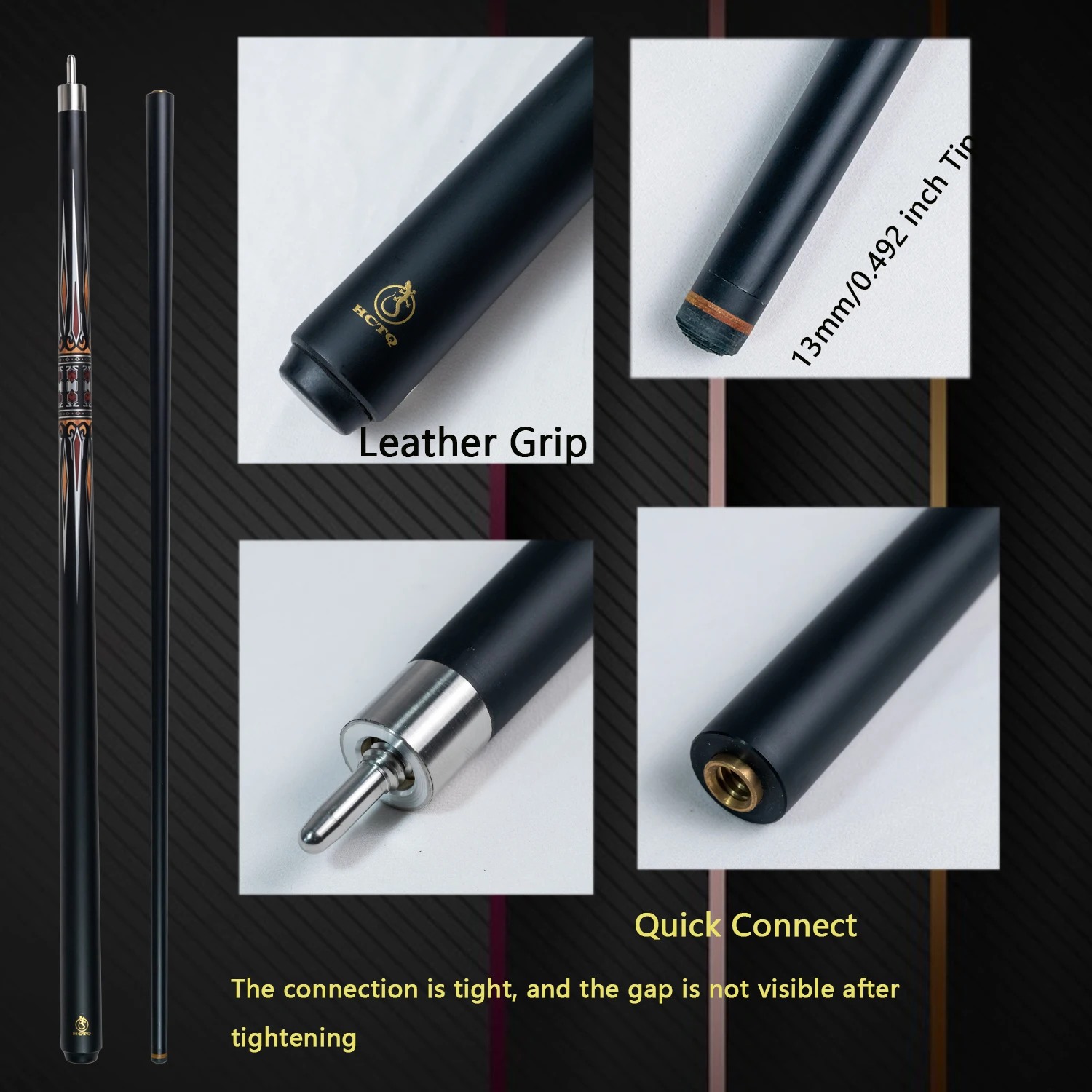 12.75mm Tip High-Quality Multi-Layered Carbon Fiber and Glass Fiber Billiard Cue with Metallic Pattern, Yellow Color, Perfect fo